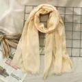 Solid color cotton linen scarf for women, elegant fringe design, casual autumn winter wrap. - 180x70cm / Light Apricot (#2)