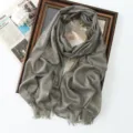 Women metallic glitter long scarf solid color gray shimmering shawl for elegant daily wear. - Grey (#1)