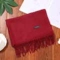 Solid color winter warm cashmere feel tassel scarf, soft thick cozy women shawl wine red. - Burgundy