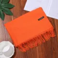 Thickened solid color imitation cashmere scarf with fringe, autumn and winter warm shawl for women. - Orange Yellow