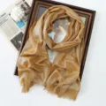 Women gold metallic shimmer long scarf, spring summer solid color lightweight pashmina shawl. - Golden (#2)