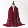 Malaysian pearl chiffon hijab long scarf shawl for women, elegant rhinestone head wrap. - Style #6