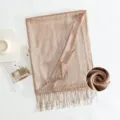 Solid metallic shimmer scarf with fringe, elegant long shawl for women spring autumn daily wear. - Style #10