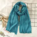 Solid color cotton linen scarf for women, elegant teal winter shawl and warm neck wrap. - Cyan Blue (#5)