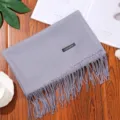 Grey cashmere feel winter tassel scarf variant, warm solid color long shawl for women. - Light Gray