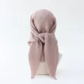 Pleated solid color square hijab scarf for women, soft cotton linen feel head wrap style. - Style 13