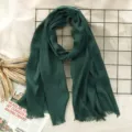Dark green cotton linen scarf, stylish solid color winter shawl and cozy retro neck wrap. - Dark Green (#6)