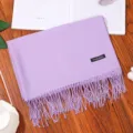 Purple cashmere feel winter scarf, thick warm fringed shawl, elegant women winter accessory. - Light Purple