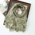 Spring summer metallic glitter scarf shiny shawl for women olive green fringe stylish - Light Olive Green (#5)