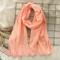 Solid color peach pink cotton linen scarf, elegant fringed shawl for women daily wear. - Peach Pink (#7)