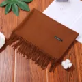 Cozy solid color imitation cashmere scarf with chic fringe, warm winter long shawl for women. - Coffee