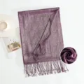 Elegant purple metallic shimmering fringe scarf, long warm shawl for women daily. - Style 13