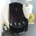 Elegant black cut flower women shawl scarf, versatile autumn winter gauze wrap detail. - Black