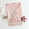 Solid color shimmering metallic fringe scarf stylish lightweight elegant pink shawl for women. - Style 14