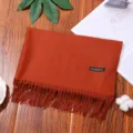 Solid color cashmere feel winter scarf with tassels warm thick shawl wrap for women fashion - Caramel color