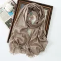 Shimmering metallic long scarf for women, elegant rayon shiny gold shawl and headscarf. - Khaki (#7)