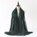 Dark green chiffon hijab with pearls, elegant long head wrap shawl for women cross-border. - Polka Dot (#4)