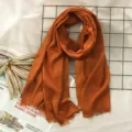 Caramel orange cotton linen solid color scarf, Japanese literary style fringe shawl for women. - Caramel Orange (#9)