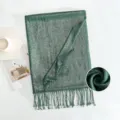 Dark green metallic shimmer scarf with fringe, elegant long shawl for women spring autumn. - Style 15
