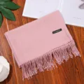 Women solid pink imitation cashmere scarf with tassel fringe, soft autumn winter shawl. - Baby Pink