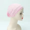 Pink cotton inner hijab cap for women, soft stretch Muslim under scarf daily wear style. - Pink