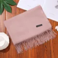 Pink cashmere feel winter scarf with elegant tassels and soft solid color fabric design. - Shrimp Pink