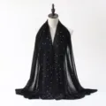 Black Chiffon Rhinestone Hijab Pearl Head Wrap Long Scarf Women Shawl Black Color Variant - Geometric #5
