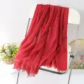 Red linen solid color scarf fringed shawl versatile fashion winter accessory warm wrap - Pattern #1