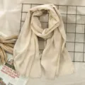 Beige cotton linen scarf, solid color winter warm shawl and soft scarf for women. - Beige (#10)