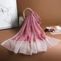 Spring summer women faux silk scarf elegant pink shawl beaded design fashion neck scarf - Pink