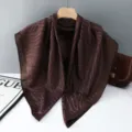 Elegant brown silk-feel square scarf with shimmering metallic abstract pattern for women. - Dark Brown