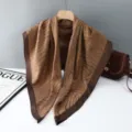 Elegant brown abstract pattern silk square scarf for women, soft skin-friendly neckerchief. - Brown