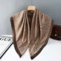 Women fashion stylish square scarf elegant print neckerchief lightweight decorative head wrap - Brown