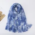 Blue and white printed scarf women summer sun protection breathable shawl vintage long fashion style - Blue & White Toile de Jouy