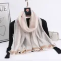 Women long fashion striped imitation silk scarf elegant spring autumn thin shawl wrap - Multicolor