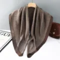 Fashion elegant silk square scarf with chic abstract wave print and contrast border for women. - Multicolor