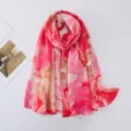 Pink floral print lightweight scarf for women, breathable summer sun protection shawl. - Pink Floral Print