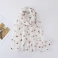White polka dot lightweight gauze scarf, breathable summer sun protection shawl for women. - White with Brown Polka Dots