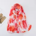 Women red floral print lightweight breathable summer sun protection scarf fashion shawl. - Red White Abstract Floral