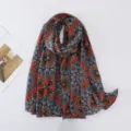 Women retro printed summer breathable sun protection scarf stylish colorful shawl daily wear - Orange Blue Black Mandala
