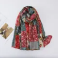 Vintage floral print patchwork women scarf lightweight breathable summer sun protection shawl wrap - Colorblock Floral Geometric