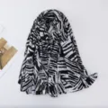 Black and white herringbone pattern lightweight scarf, fashionable summer sun protection shawl. - Black and White Herringbone