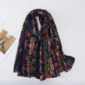 Vintage floral print women scarf breathable summer sun protection shawl navy blue elegant scarf - Dark Blue Ethnic Vintage Floral