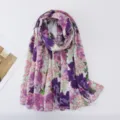 Elegant floral print women scarf lightweight breathable summer sun protection shawl wrap daily wear - Purple Pink White Floral