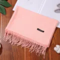 Pink Cashmere Feel Solid Color Fringe Scarf Soft Warm Winter Shawl Scarf For Women - Light Pink