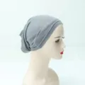 Solid color cotton inner hijab cap for women, stretchable tube undercap, gray styling. - Gray