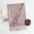 Solid Color Shimmer Scarf Metallic Tassel Long Shawl Spring Autumn Pink Accessory - Style 17