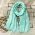 Light mint green linen cotton solid color scarf variant, elegant Japanese style winter shawl. - Light Lotus Green (#11)