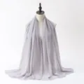 Grey pearl chiffon hijab scarf for women, elegant long head wrap shawl with beaded details. - #7