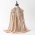 Beige chiffon hijab scarf with scattered pearls and rhinestones, elegant long shawl for women - Style #8
